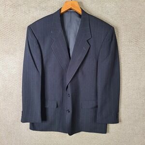 Club International Jacket‎ Mens 44R Blue Striped Polyester Blazer 2 Button Coat